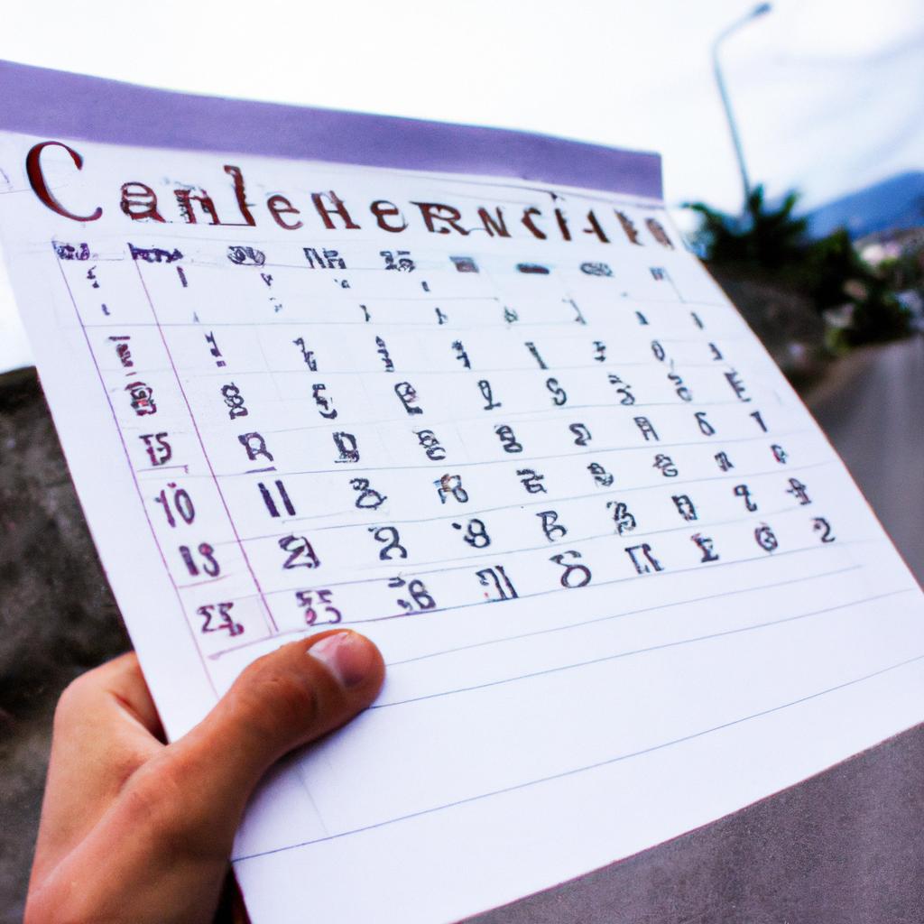 Person holding a monthly calendar