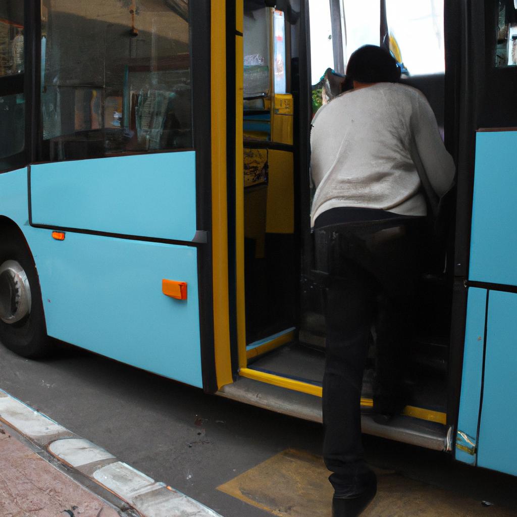 Person boarding a public bus
